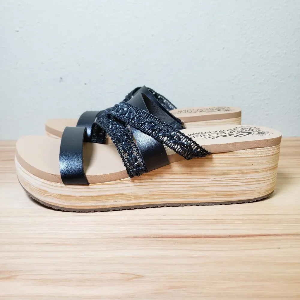 Skechers Size 8.5 Summers Strappy Platform Slide Sandal Black Chunky Comfort NWT
